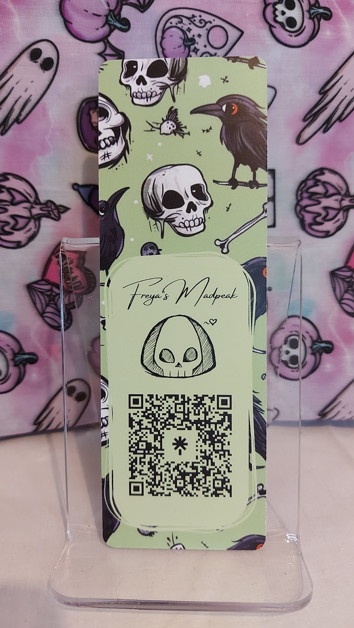 Green skulls and ravens bookmark