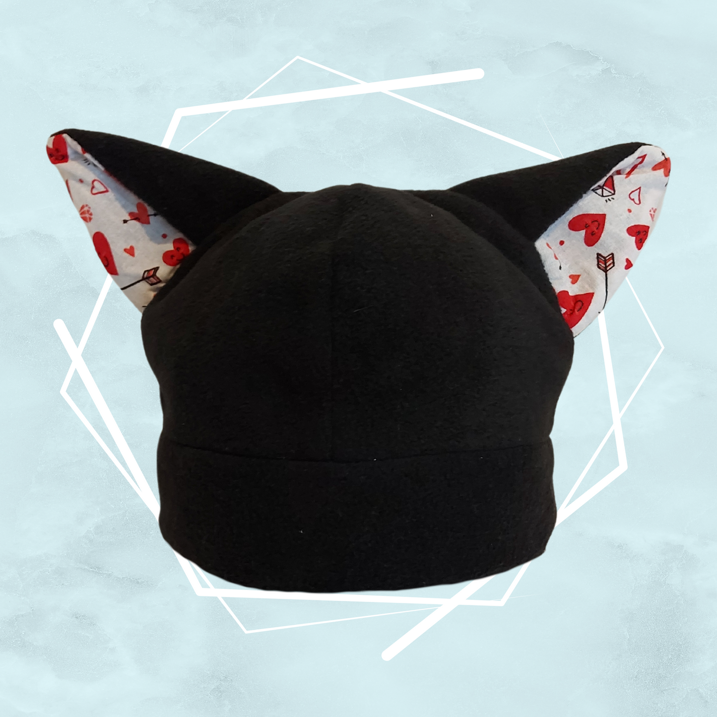 Black Nekomimi beanie with hearts