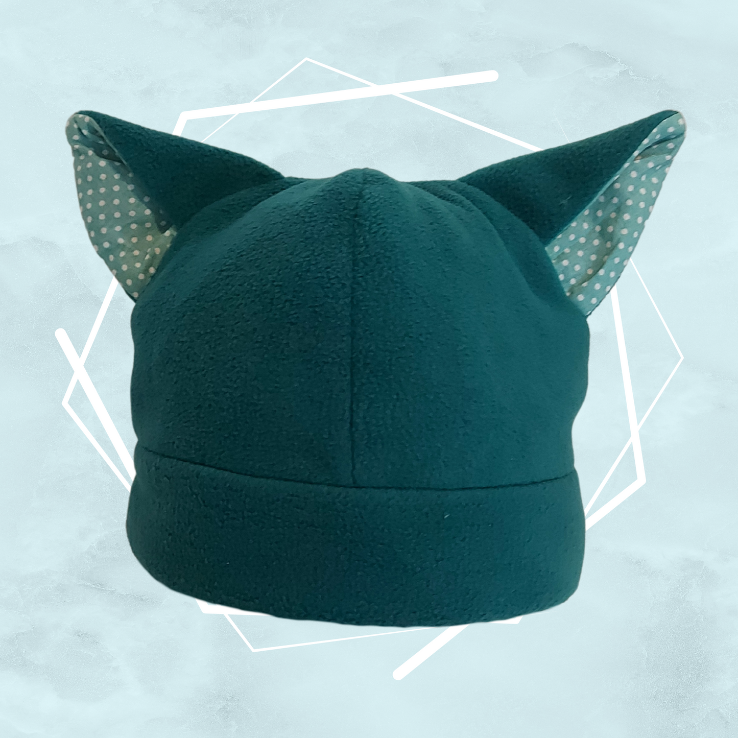 Teal polka dots nekomimi beanie