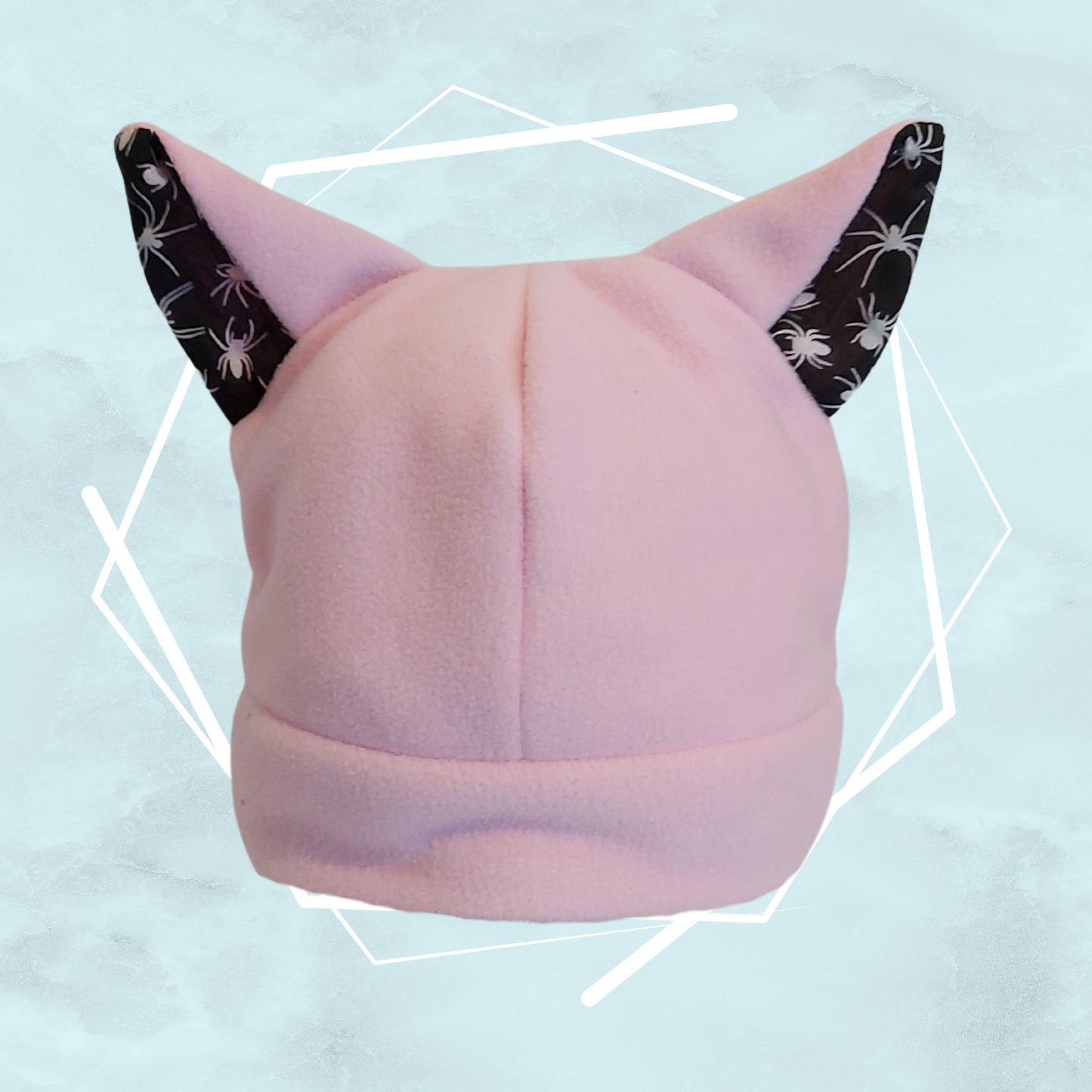 Pink nekomimi beanie with spiders