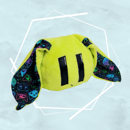 Colorful cats themed green bunny plushie