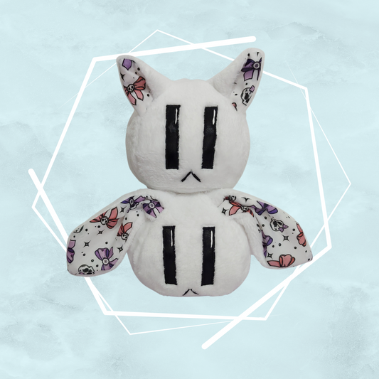 Small white bunny and kitty plushies