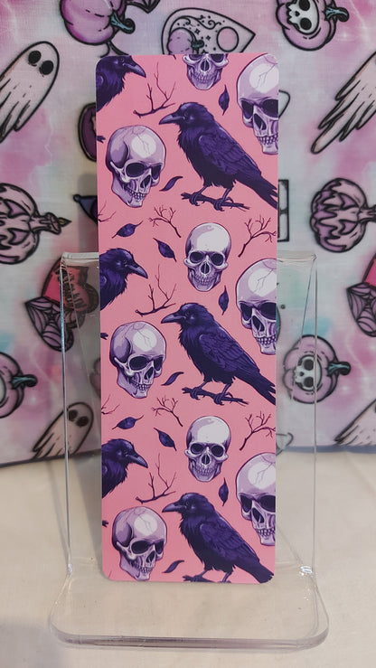 Pink skulls and ravens bookmark
