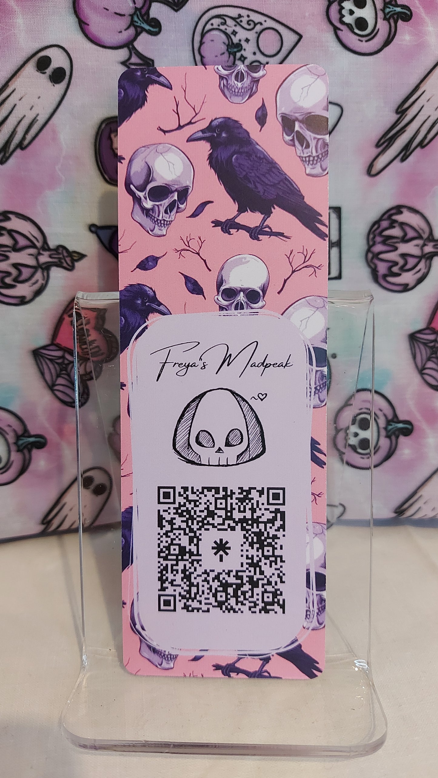 Pink skulls and ravens bookmark