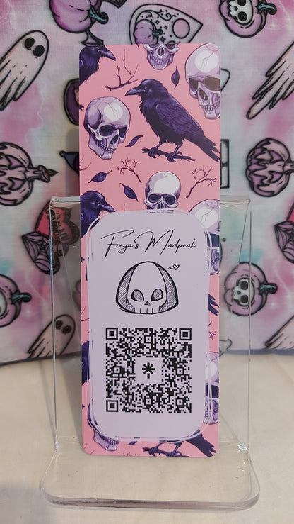 Pink skulls and ravens bookmark