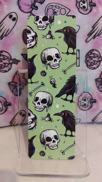 Green skulls and ravens bookmark