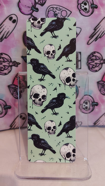 Light green skulls and ravens bookmark