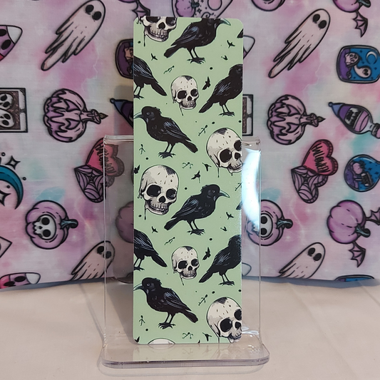Light green skulls and ravens bookmark