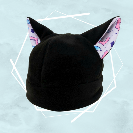 Bats and stars black nekomimi beanie