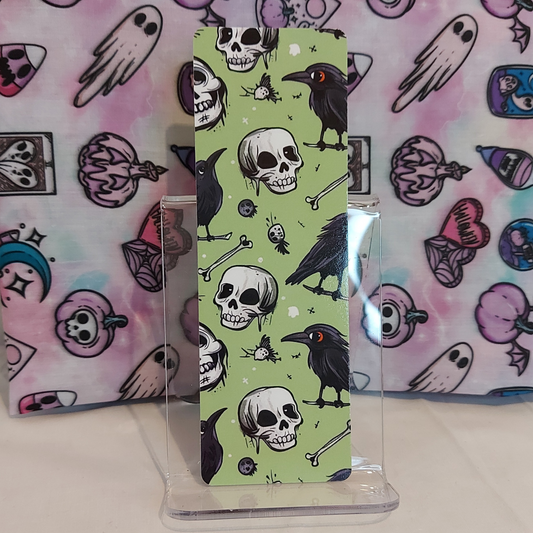 Green skulls and ravens bookmark