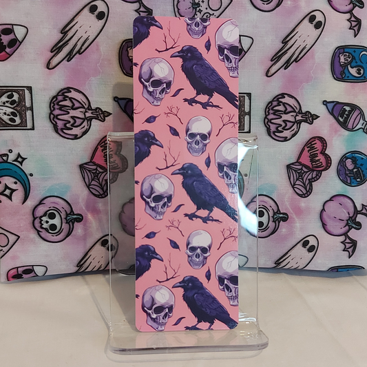 Pink skulls and ravens bookmark