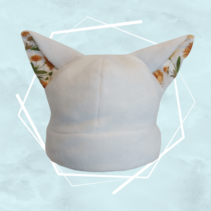 White floral nekomimi beanie