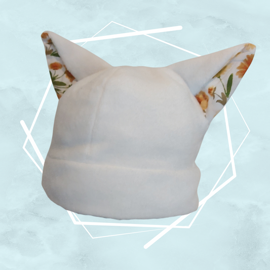White floral nekomimi beanie
