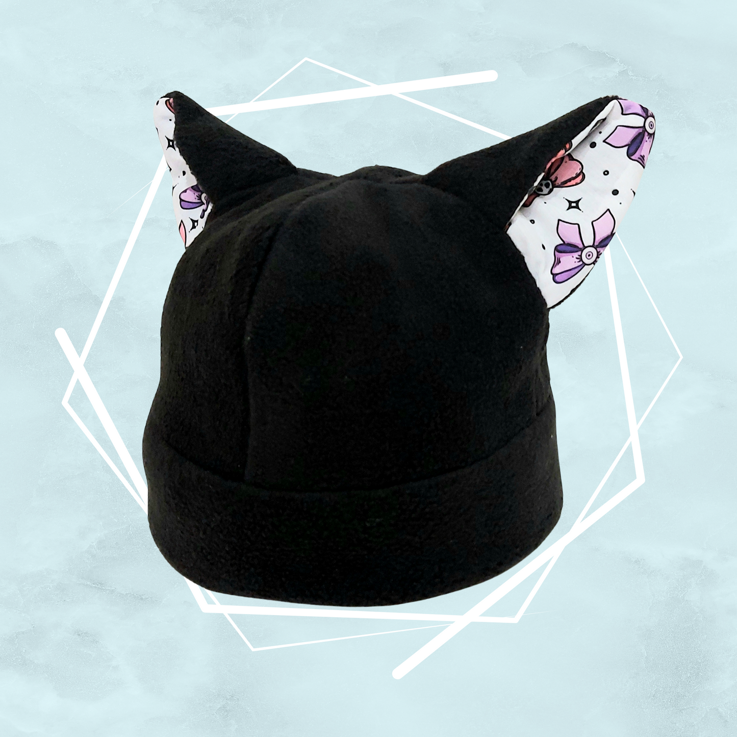 Colorful ribbons black nekomimi beanie