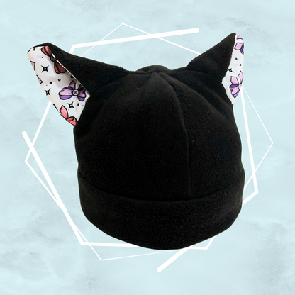 Colorful ribbons black nekomimi beanie