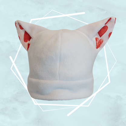Valentines hearts white nekomimi beanie