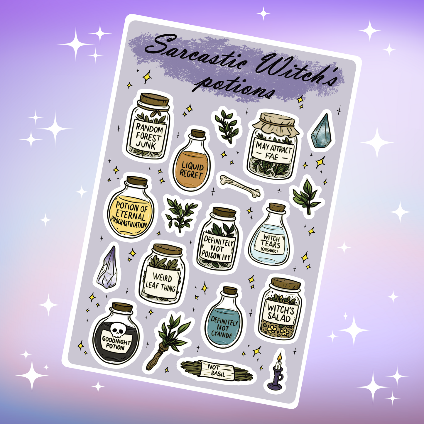 Sarcastic witch's potions sticker sheet