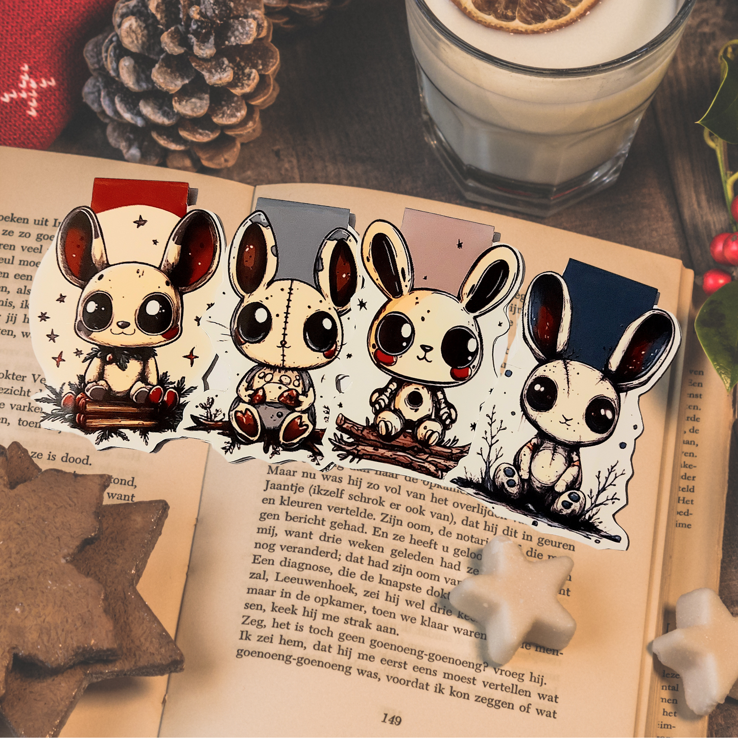 Holiday bunnies magnetic bookmarks