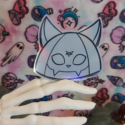 Cat Skull Plushie holographic sticker