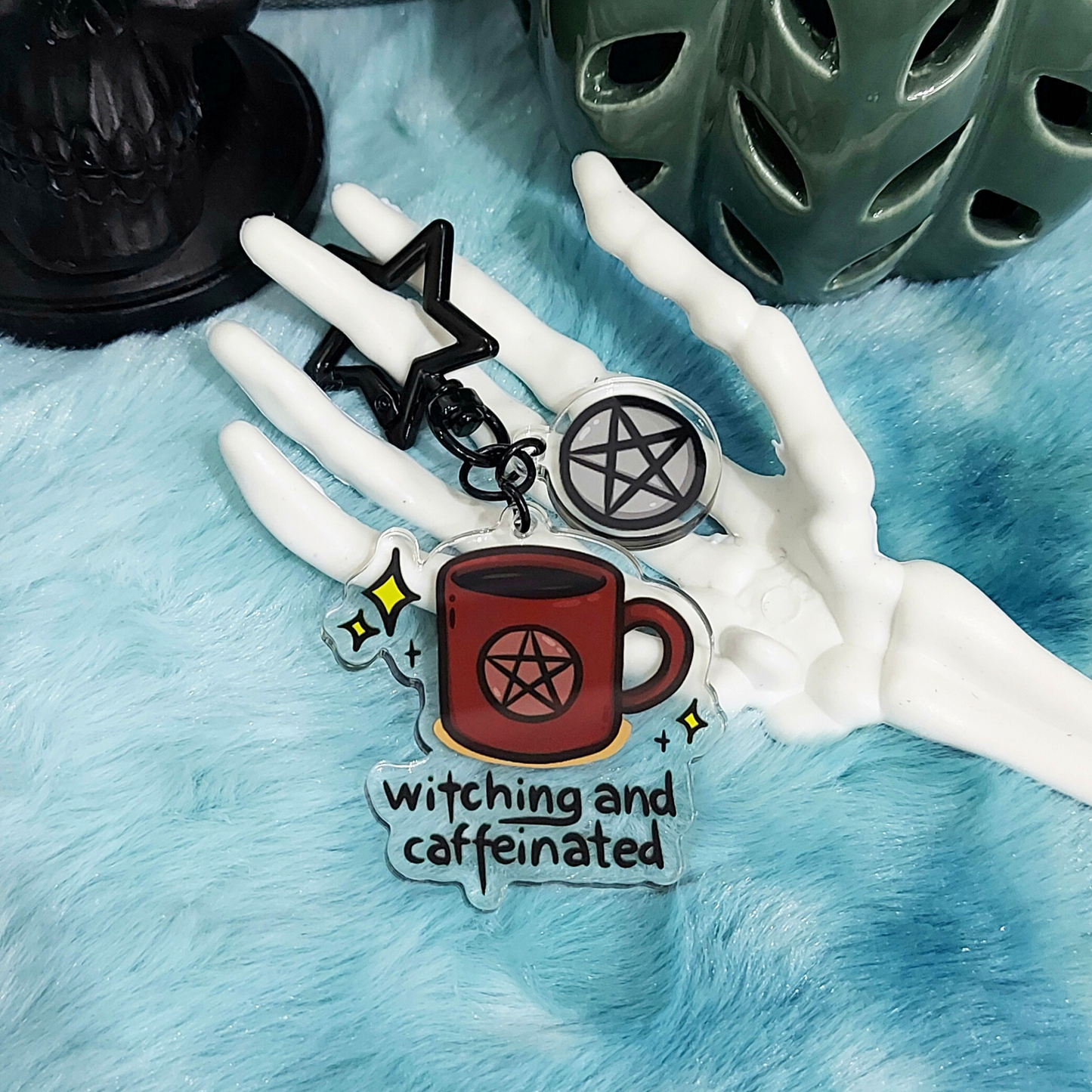 Witching and caffeinated acrylic double keychain