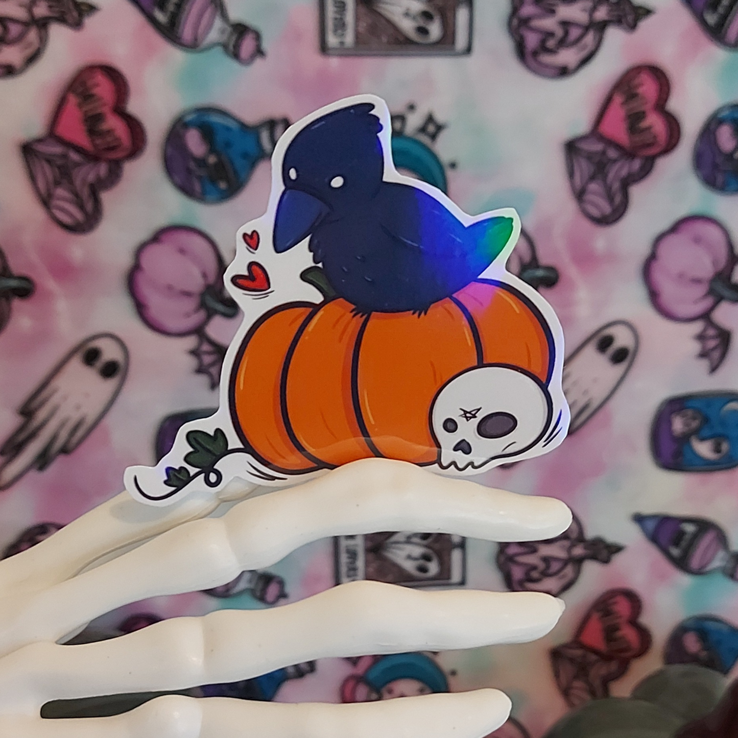 Raven and Pumpkin Halloween sticker