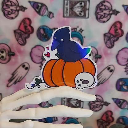 Raven and Pumpkin Halloween sticker