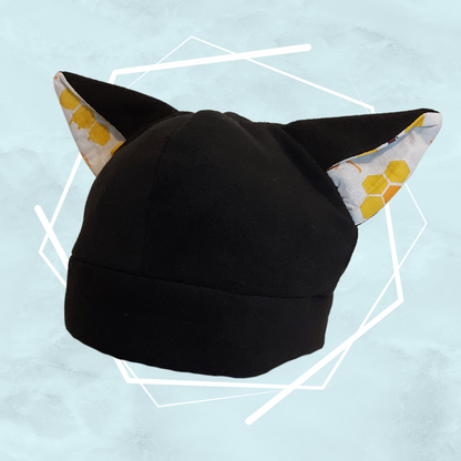 Black honeycomb nekomimi beanie