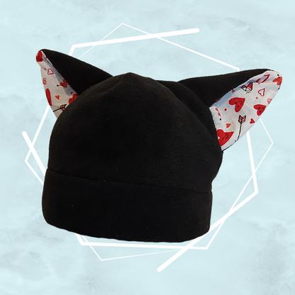 Black Nekomimi beanie with hearts