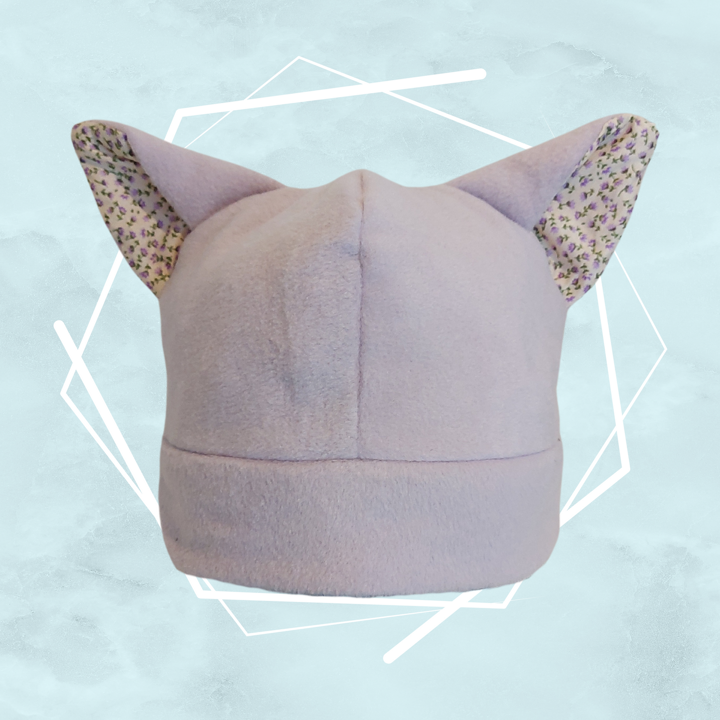 Light lilac tiny flowers nekomimi beanie