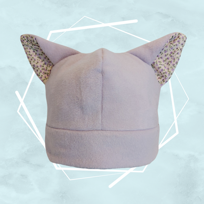 Light lilac tiny flowers nekomimi beanie