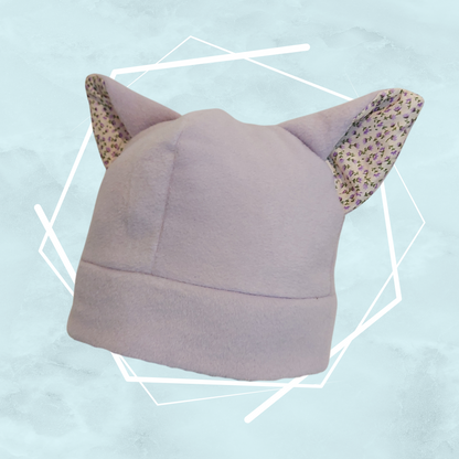 Light lilac tiny flowers nekomimi beanie