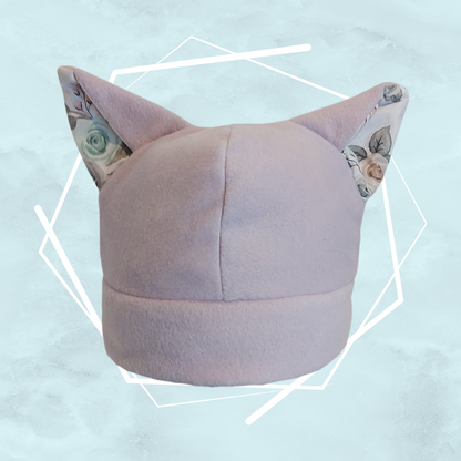 Light lilac floral nekomimi beanie