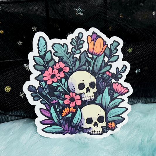 Blooming skulls laminated vinyl sticker