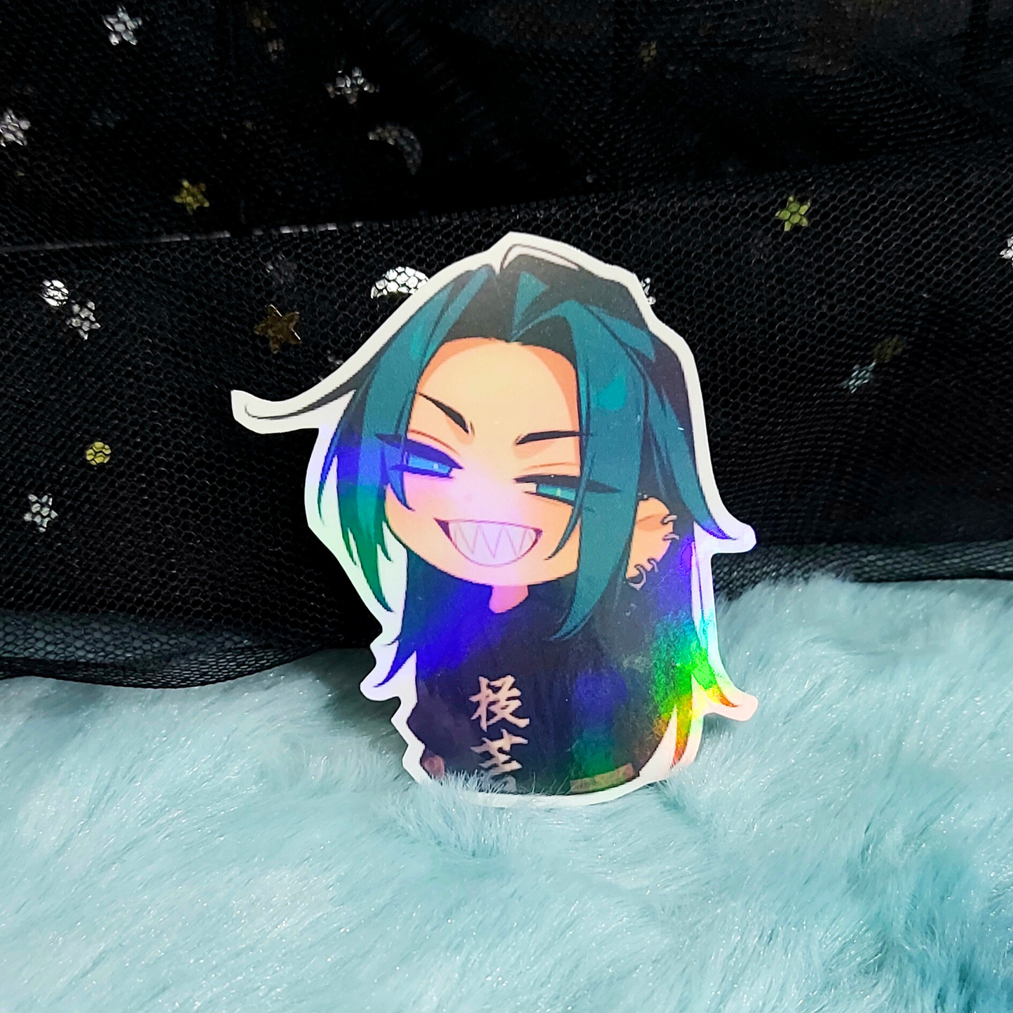 Grinning Freya holographic sticker