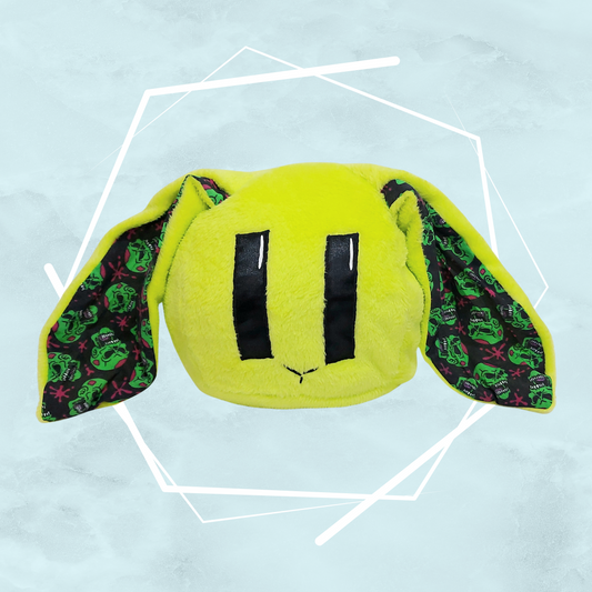 Lime green bunny plushie with zombies