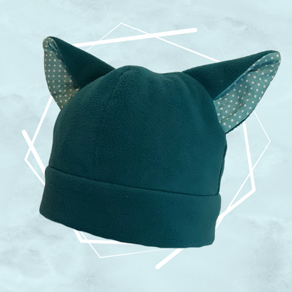Teal polka dots nekomimi beanie