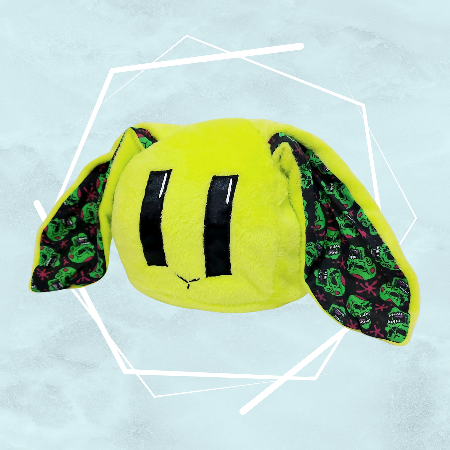 Lime green bunny plushie with zombies
