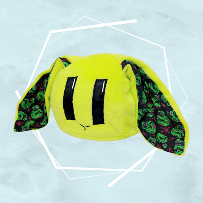 Lime green bunny plushie with zombies