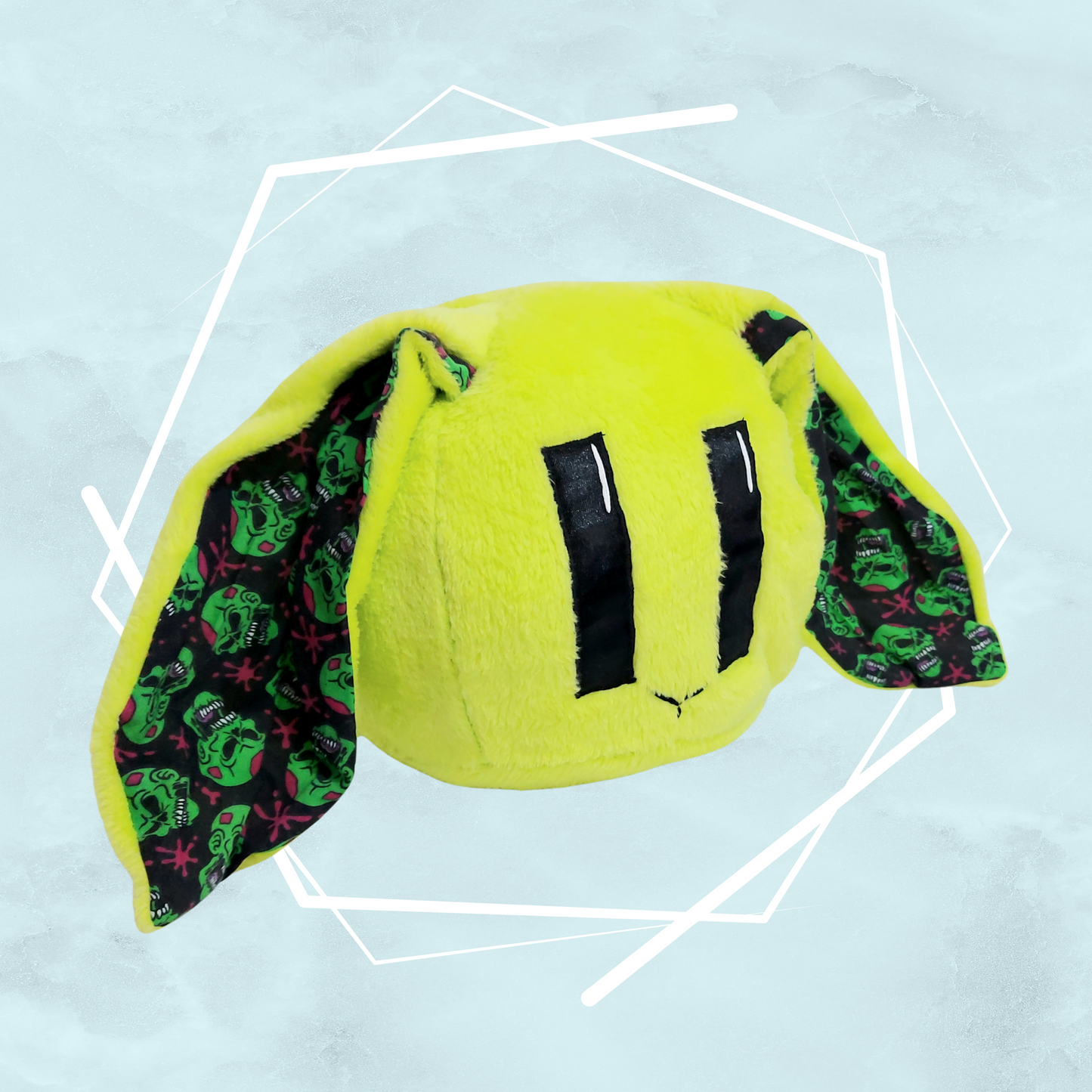 Lime green bunny plushie with zombies