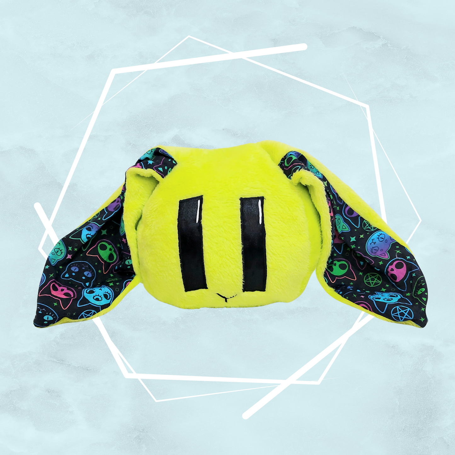 Colorful cats themed green bunny plushie