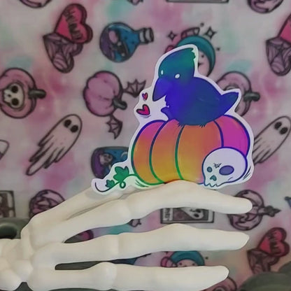 Raven and Pumpkin Halloween sticker